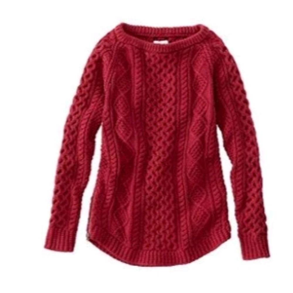 L.L. Bean Women's Signature Cotton Fisherman Tunic Sweater Burgandy Red Size XS
